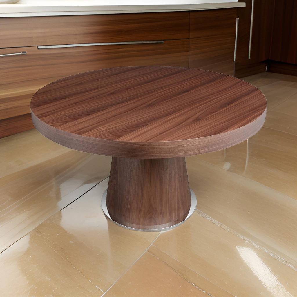 John 53 Inch Dining Table, Walnut Brown Round Wood Top, Padestal Base By Casagear Home