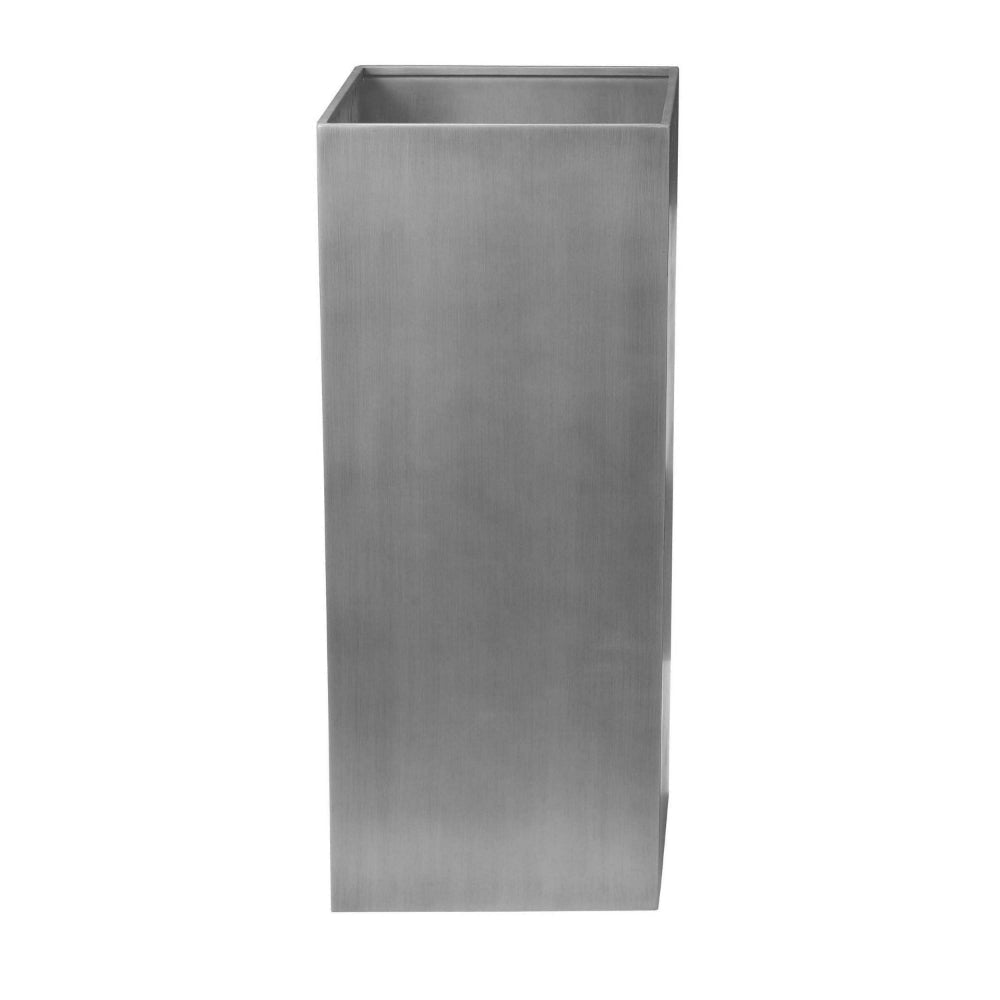 Jo 32 Inch Tall Flower Pot Planter, Hidden Indented Box, Gray Brushed Metal By Casagear Home