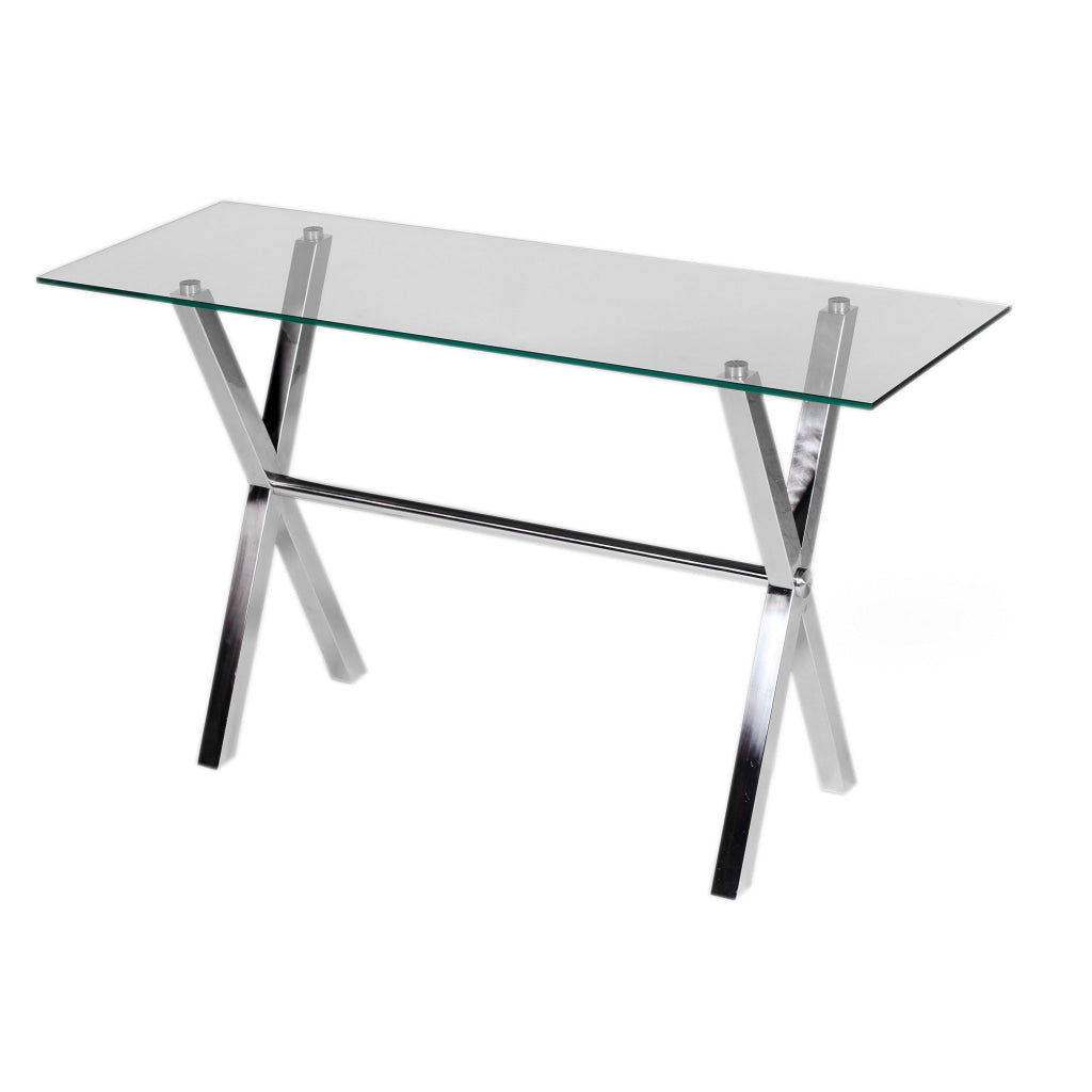 Tia 51 Inch Office Desk Rectangular Clear Tempered Glass Top Silver Legs By Casagear Home BM315136