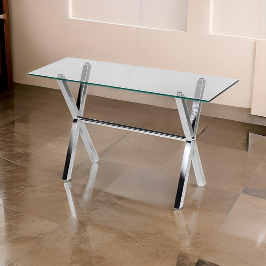 Tia 51 Inch Office Desk, Rectangular Clear Tempered Glass Top, Silver Legs By Casagear Home