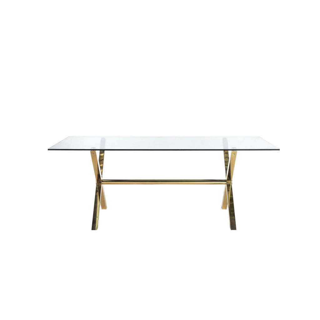 Tia 79 Inch Dining Table Rectangular Tempered Glass Top Gold Clear By Casagear Home BM315137