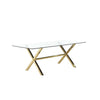 Tia 79 Inch Dining Table, Rectangular Tempered Glass Top, Gold, Clear By Casagear Home