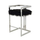 Suki 30 Inch Barstool Chair Cushioned Black Faux Fur Silver Cantilever By Casagear Home BM315138