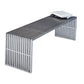 Niki 55 Inch Metal Bench Slatted Rectangular Shape Brushed Silver Steel By Casagear Home BM315140