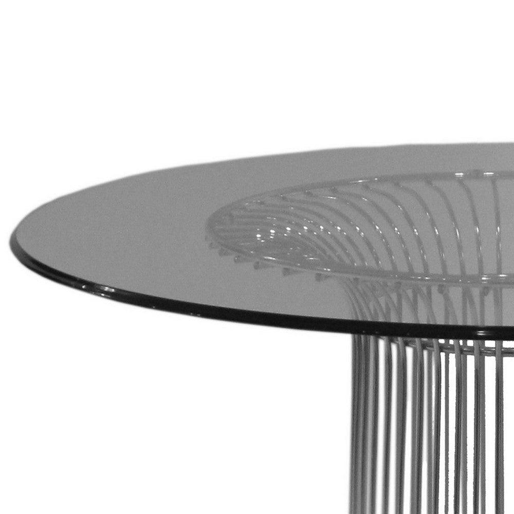 Pima 40 Inch Dining Table Round Tempered Glass Top Open Padestal Base By Casagear Home BM315141