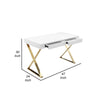 Rix 47 Inch Office Desk 2 Drawers Gold Metal Base Rectangular White By Casagear Home BM315142