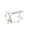 Rix 47 Inch Office Desk 2 Drawers Gold Metal Base Rectangular White By Casagear Home BM315142