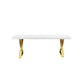 Rix 87 Inch Dining Table Rectangular White Top Gold Finished Metal Base By Casagear Home BM315143