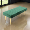 Lida 45 Inch Bench, Cushioned Channel Tufting, Green Velvet Upholstery, Gold By Casagear Home