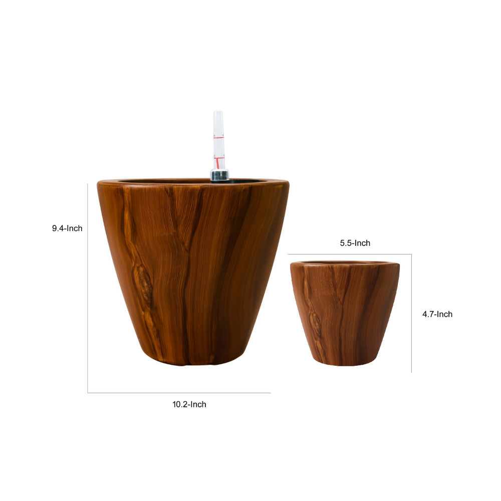 Shyo Self Watering Planter Set of 2 Round Pots Dark Brown Faux Wood By Casagear Home BM315150