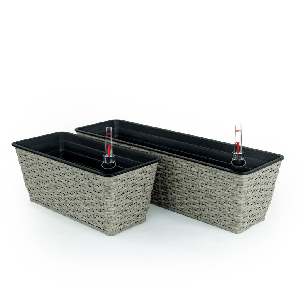 Wiki Inch Self Watering Planter Set of 2 Hand Woven Rattan Wicker Gray By Casagear Home BM315151