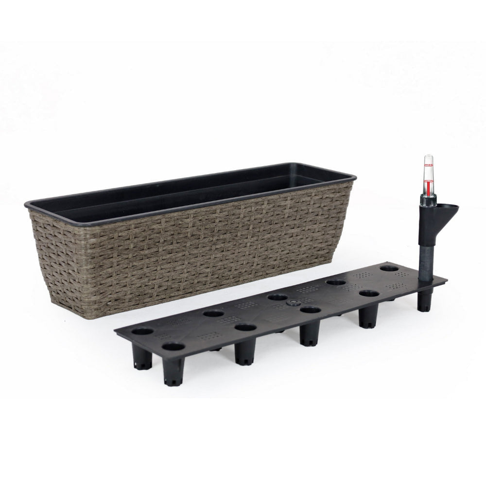 Wiki Self Watering Planter Set of 2 Hand Woven Rattan Dark Gray Finish By Casagear Home BM315152