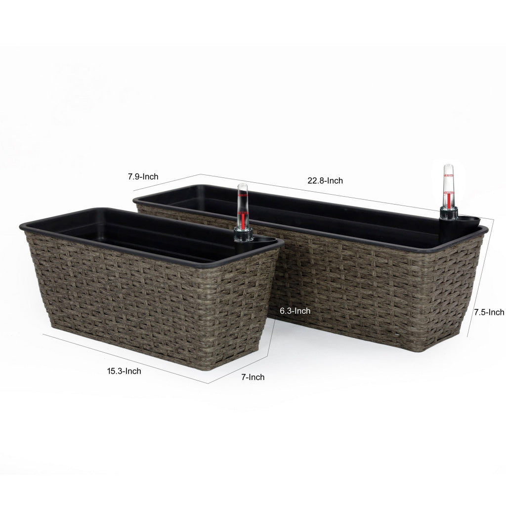 Wiki Self Watering Planter Set of 2 Hand Woven Rattan Dark Gray Finish By Casagear Home BM315152