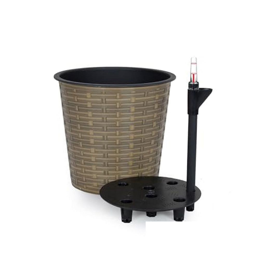 Hema 13 Inch Self Watering Planter Hand Woven Rattan Wicker Brown Finish By Casagear Home BM315153