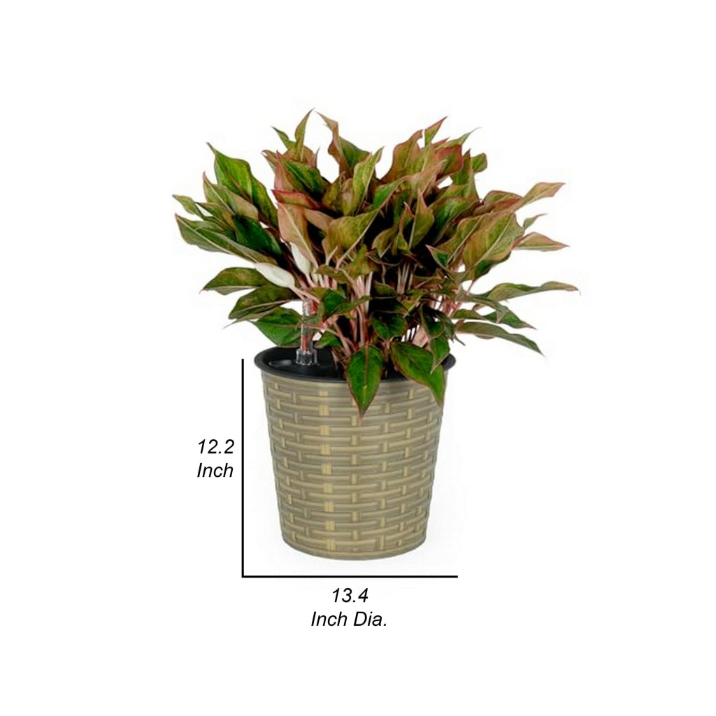 Hema 13 Inch Self Watering Planter Hand Woven Rattan Wicker Brown Finish By Casagear Home BM315153