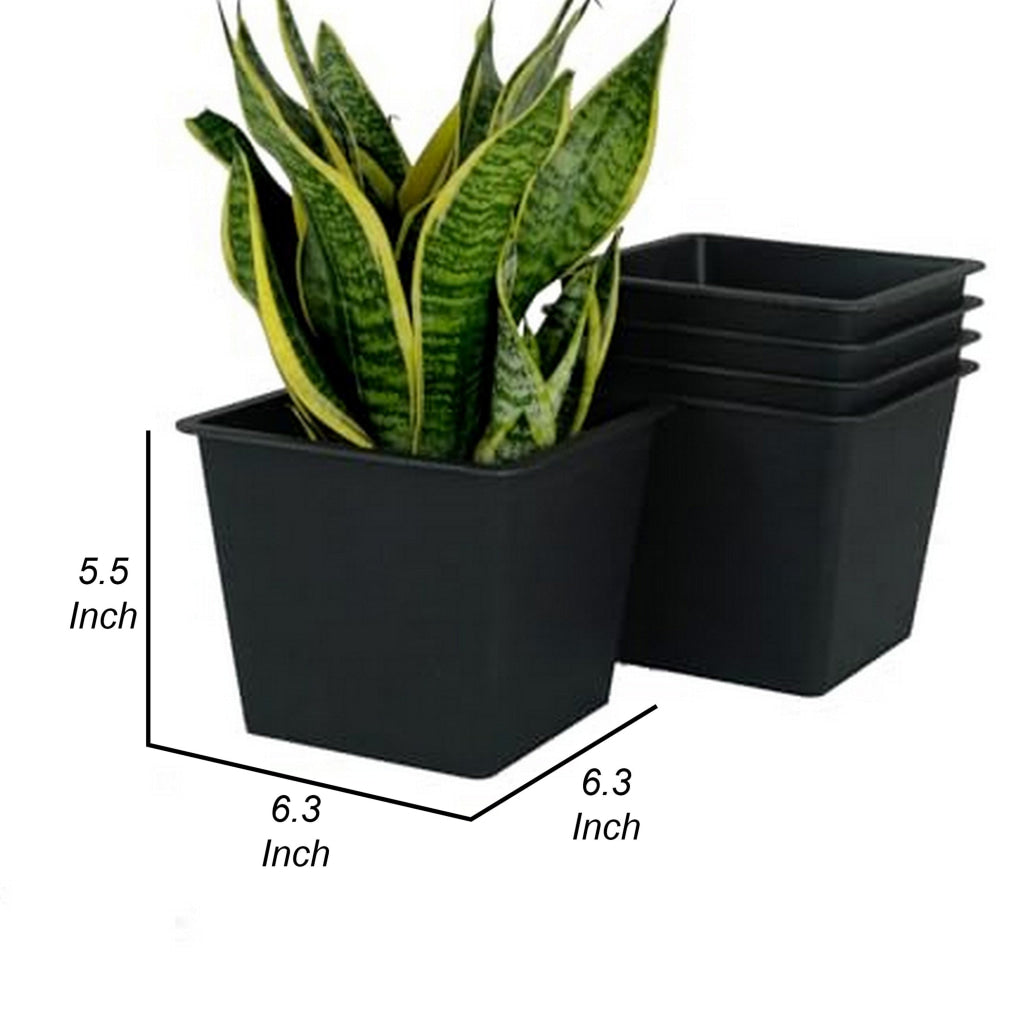 Kiti 6 Inch Set of 5 Square Nursery Planter Pots with Drainage Black By Casagear Home BM315156