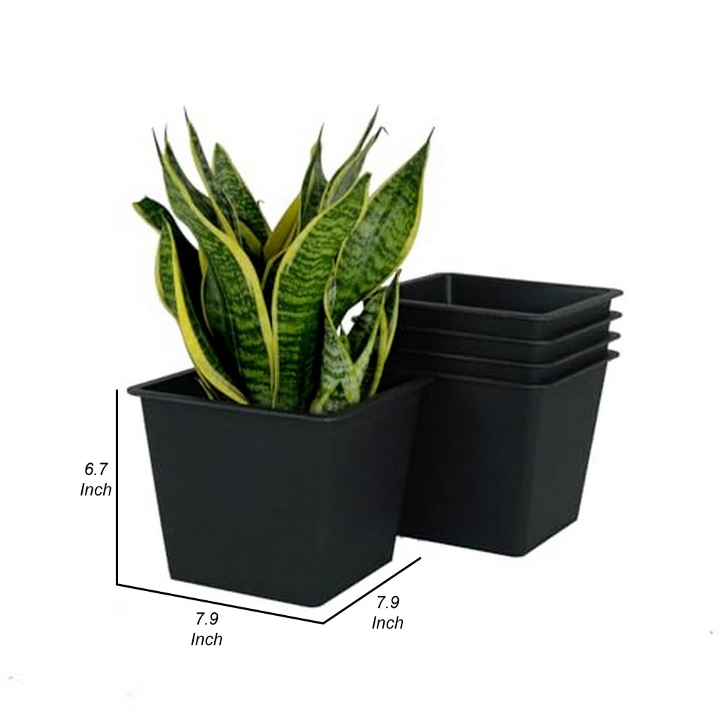 Kiti 8 Inch Set of 5 Square Nursery Planter Pots with Drainage Black By Casagear Home BM315157