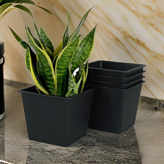 Kiti 8 Inch Set of 5 Square Nursery Planter Pots with Drainage Black By Casagear Home BM315157