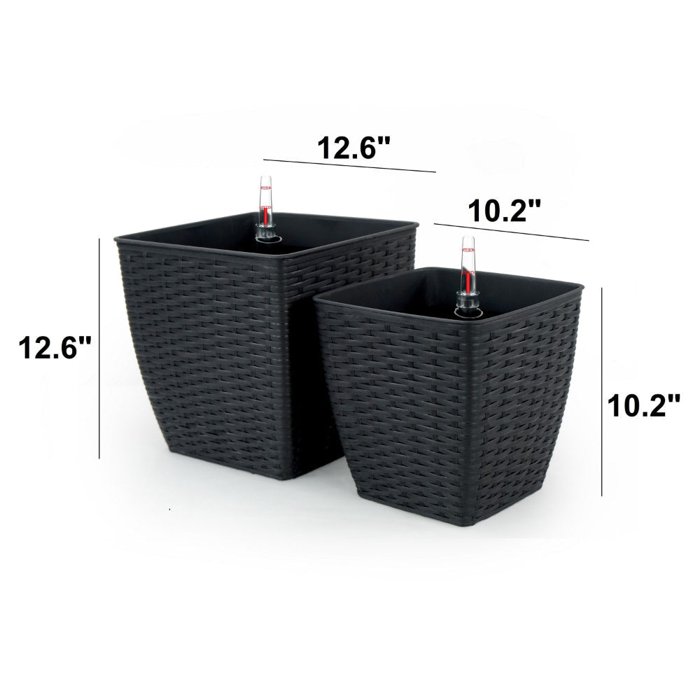 Aly Self Watering Planter Set of 2 Hand Woven Rattan Espresso Brown By Casagear Home BM315159