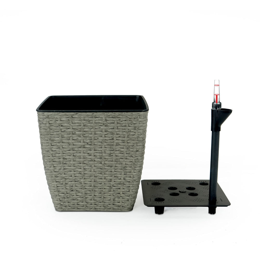 Aly Self Watering Planter Set of 2 Intricately Hand Woven Rattan Gray By Casagear Home BM315160