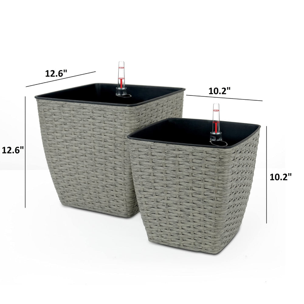 Aly Self Watering Planter Set of 2 Intricately Hand Woven Rattan Gray By Casagear Home BM315160