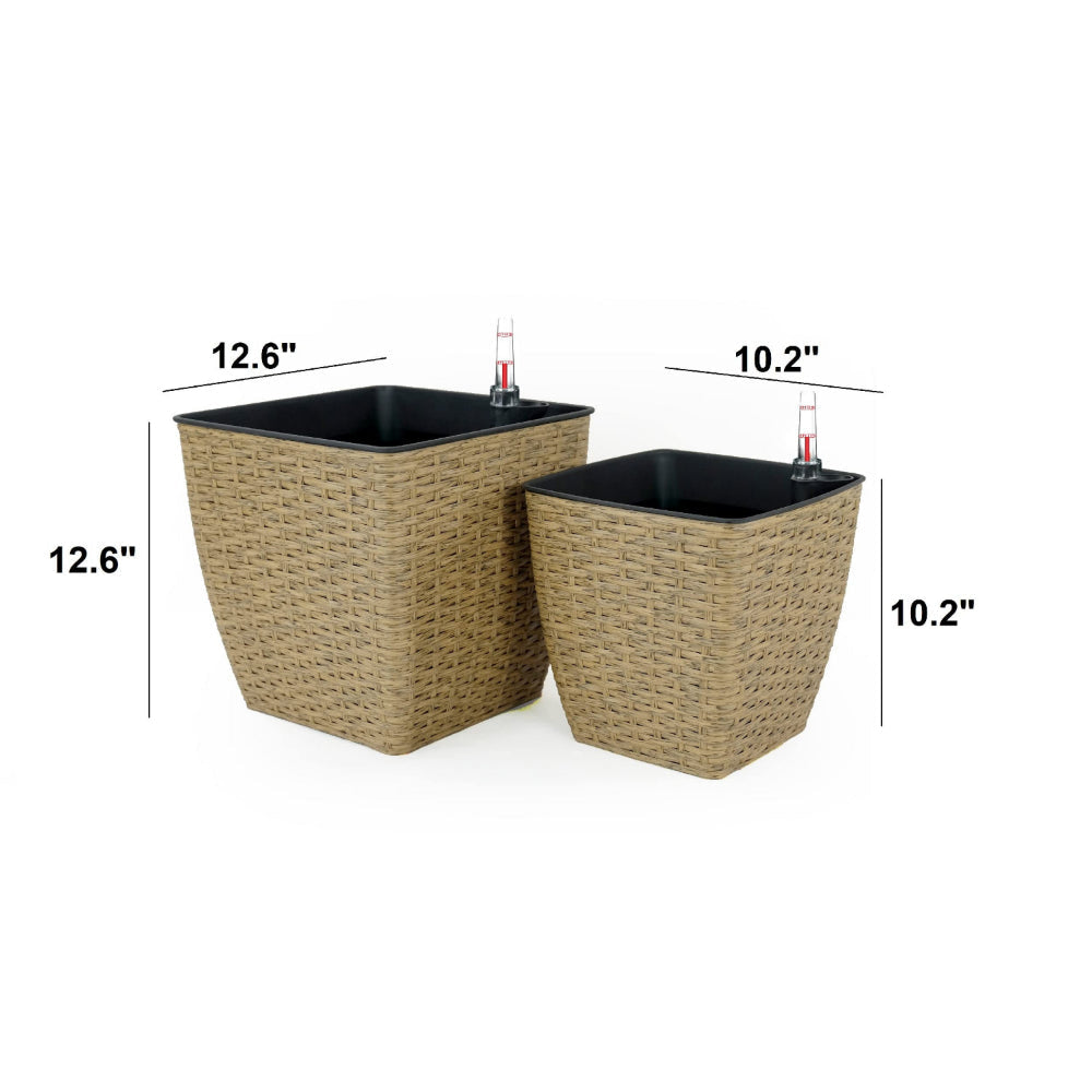 Aly Self Watering Planter Set of 2 Intricately Hand Woven Rattan Brown By Casagear Home BM315161