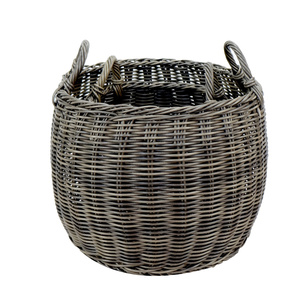 Storage and Laundry Basket Set of 2 Round Handles Hand Woven Wicker Gray By Casagear Home BM315162