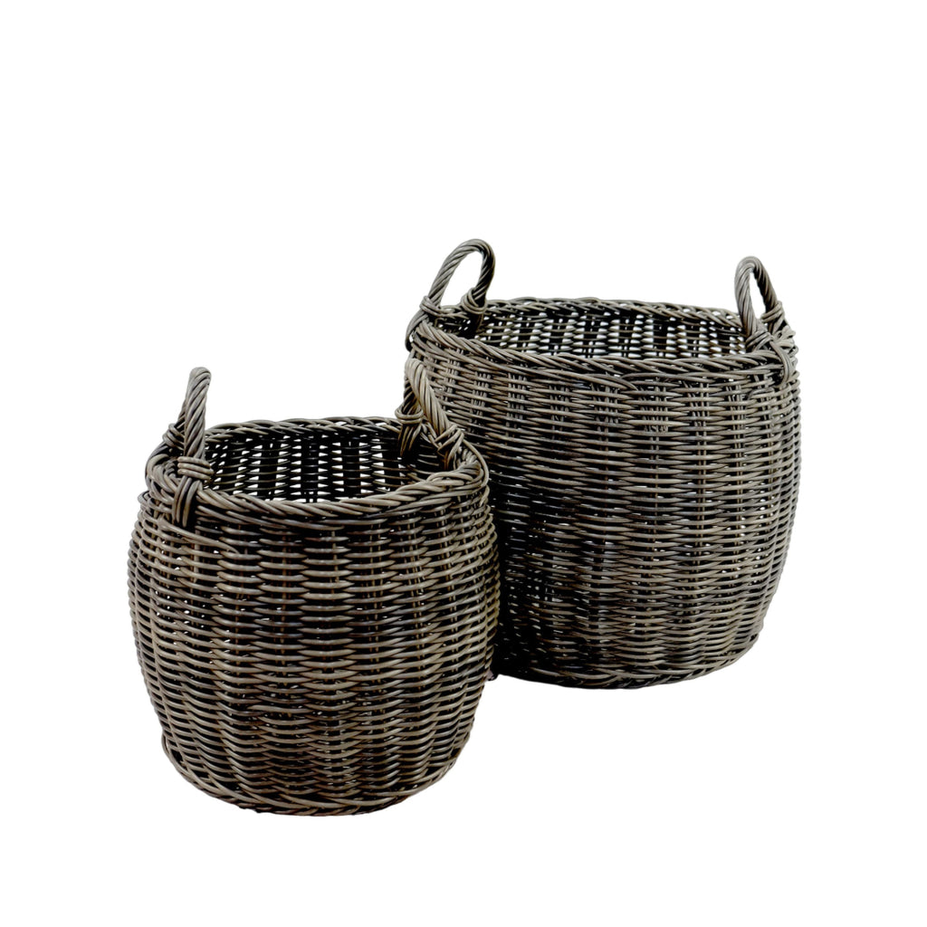 Storage and Laundry Basket Set of 2 Round Handles Hand Woven Wicker Gray By Casagear Home BM315162