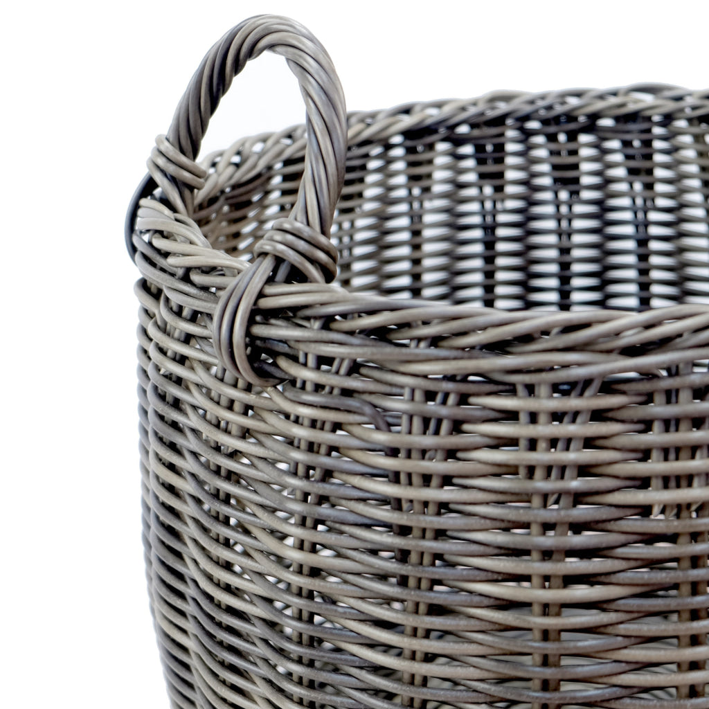 Storage and Laundry Basket Set of 2 Round Handles Hand Woven Wicker Gray By Casagear Home BM315162