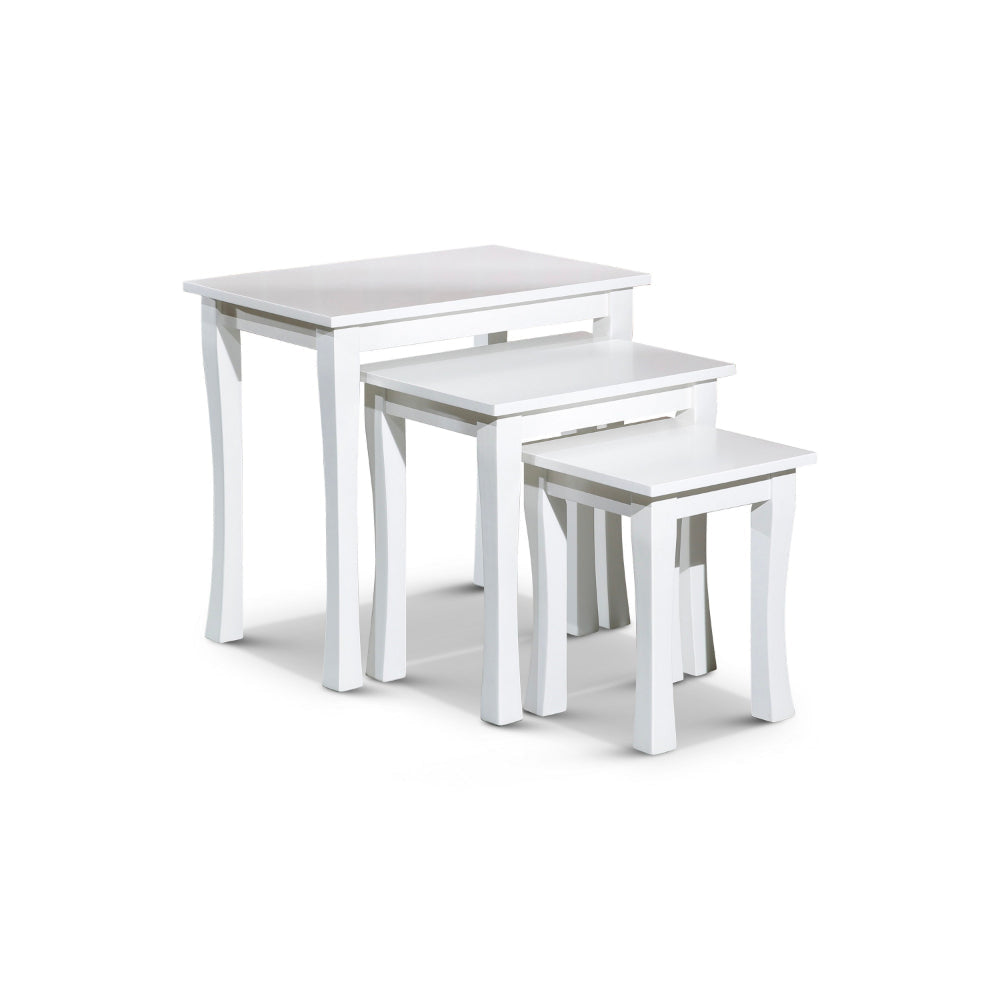 Yoni 3 Piece Nesting Side Table Set Square Flared Legs White Wood Finish By Casagear Home BM315163