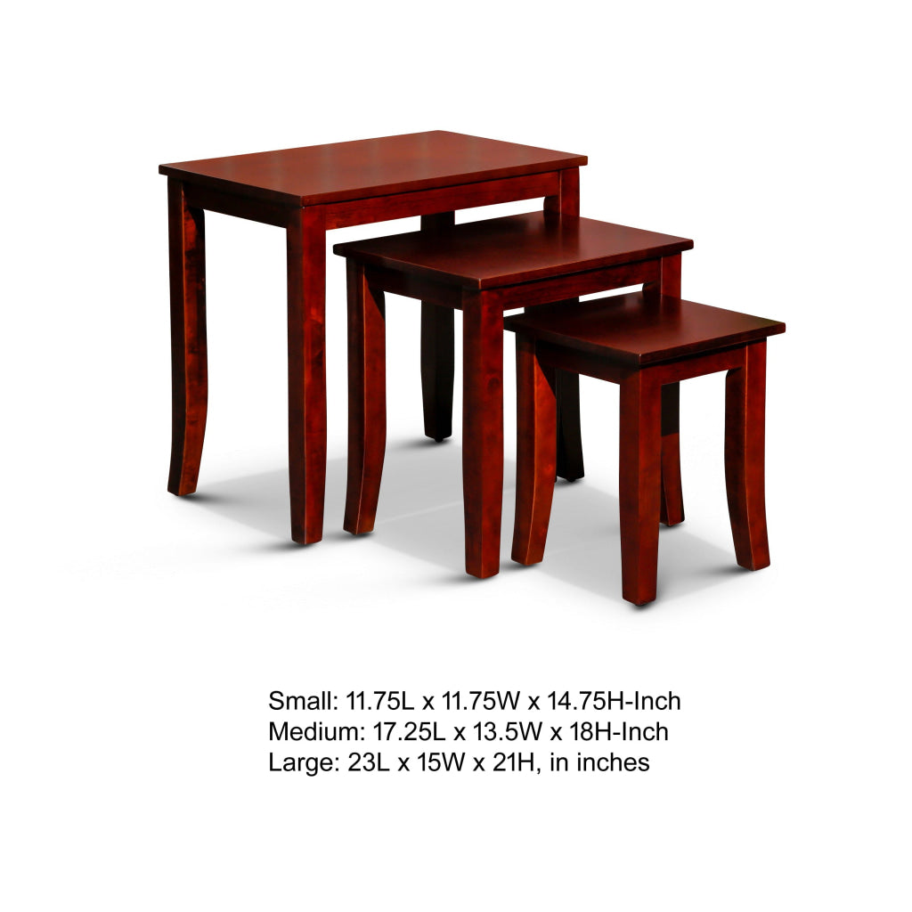 Yoni 3 Piece Nesting Side Table Set Square Flared Legs Cherry Brown Wood By Casagear Home BM315164