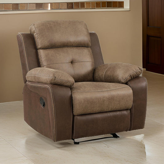 Emma 38 Inch Manual Glider Recliner Chair Brown Microfiber Solid Wood By Casagear Home BM315166