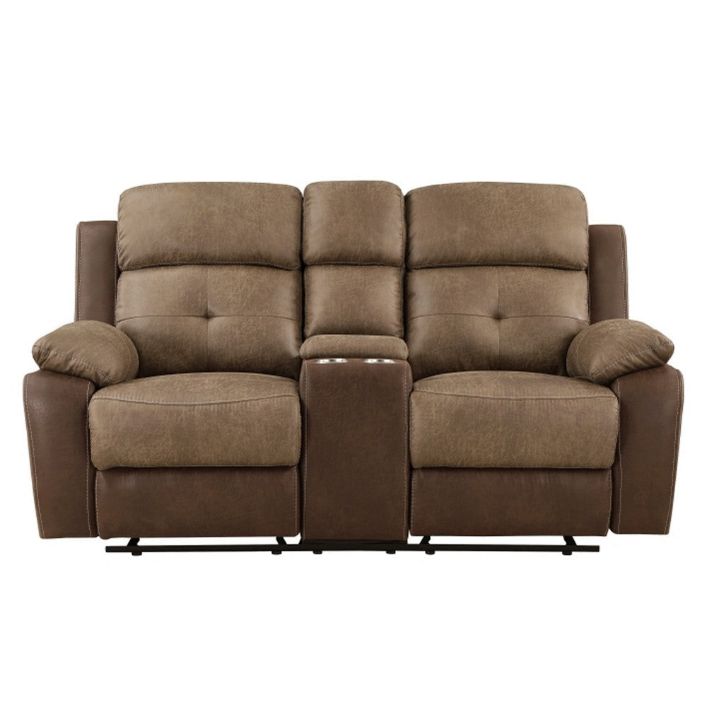 Emma 73 Inch Double Manual Recliner Loveseat Brown Microfiber Solid Wood By Casagear Home BM315167