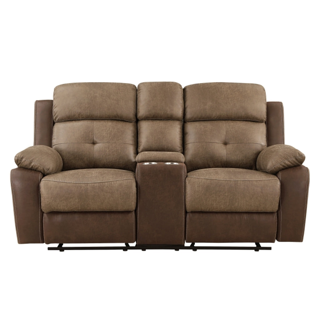 Emma 73 Inch Double Manual Recliner Loveseat Brown Microfiber Solid Wood By Casagear Home BM315167