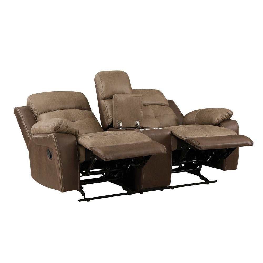 Emma 73 Inch Double Manual Recliner Loveseat Brown Microfiber Solid Wood By Casagear Home BM315167