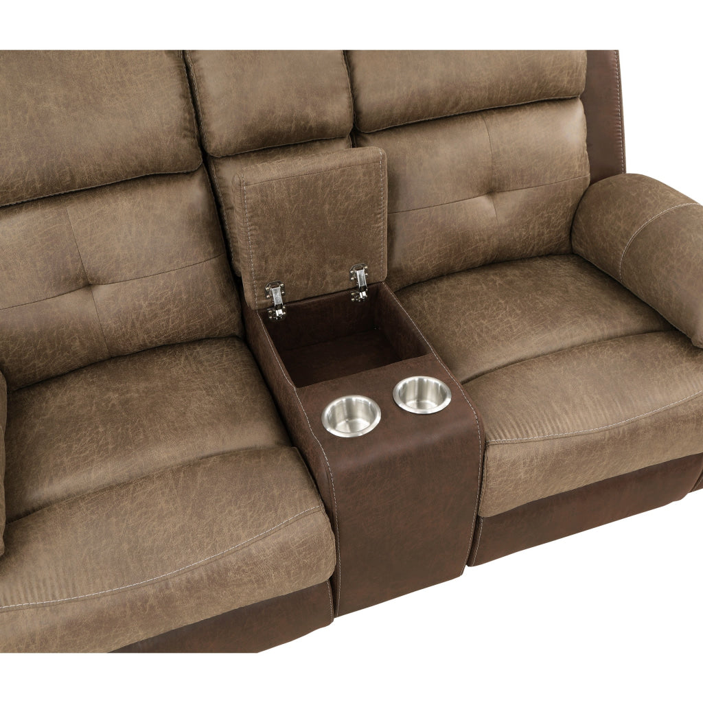 Emma 73 Inch Double Manual Recliner Loveseat Brown Microfiber Solid Wood By Casagear Home BM315167