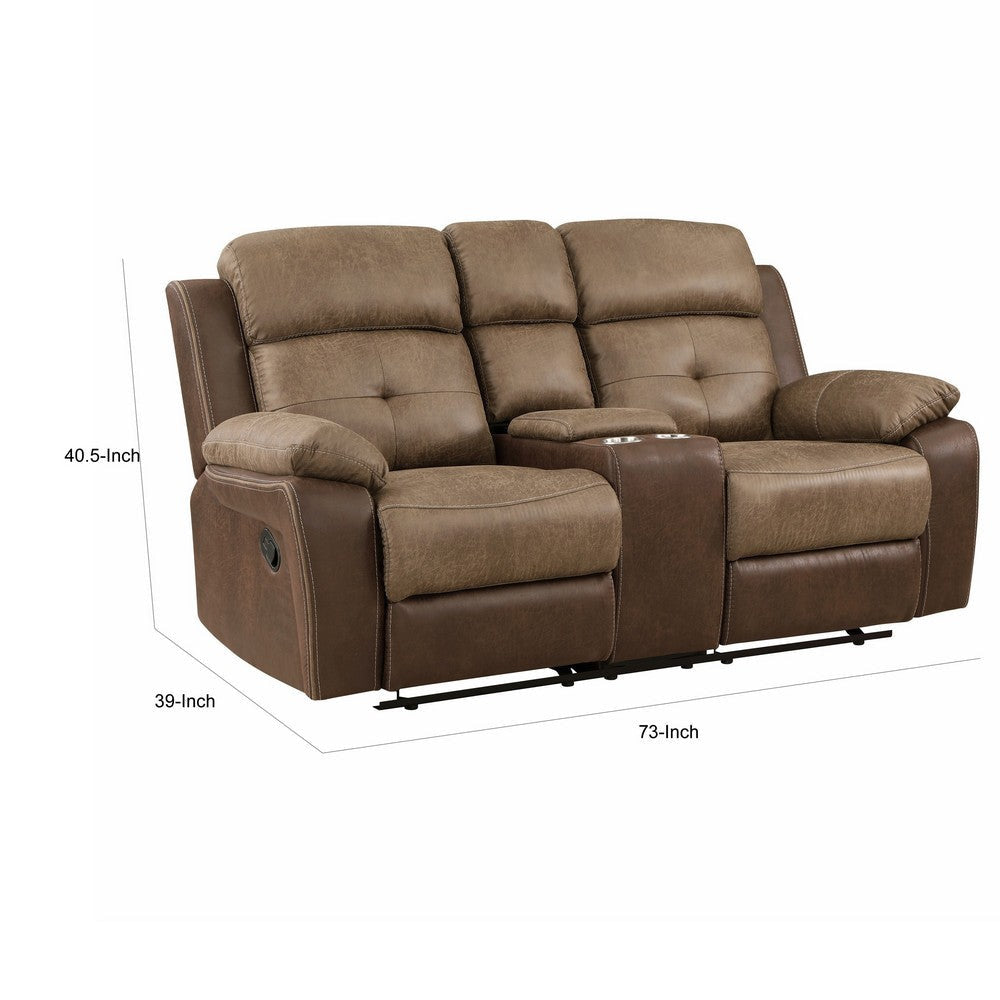 Emma 73 Inch Double Manual Recliner Loveseat Brown Microfiber Solid Wood By Casagear Home BM315167