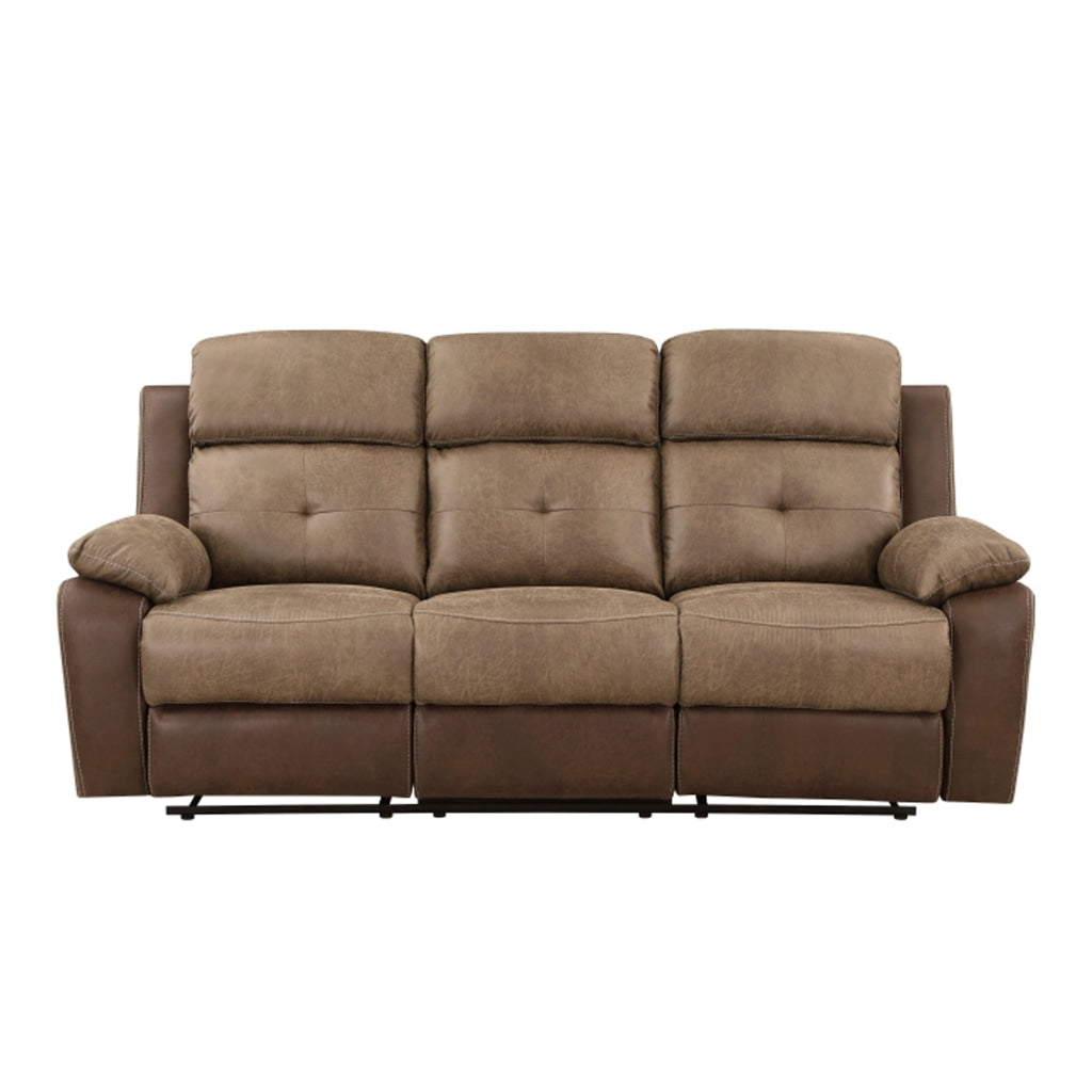 Emma 84 Inch Double Manual Recliner Sofa Soft Brown Microfiber Solid Wood By Casagear Home BM315168