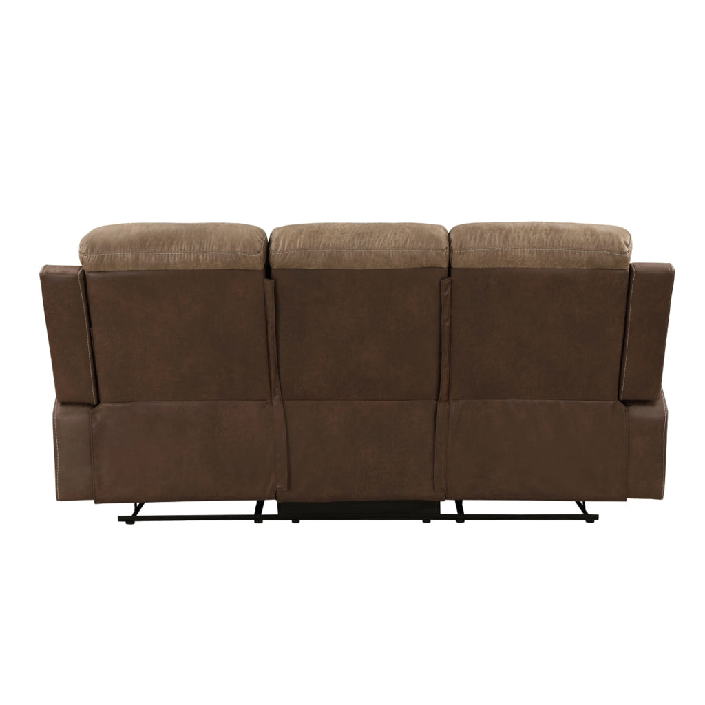 Emma 84 Inch Double Manual Recliner Sofa Soft Brown Microfiber Solid Wood By Casagear Home BM315168