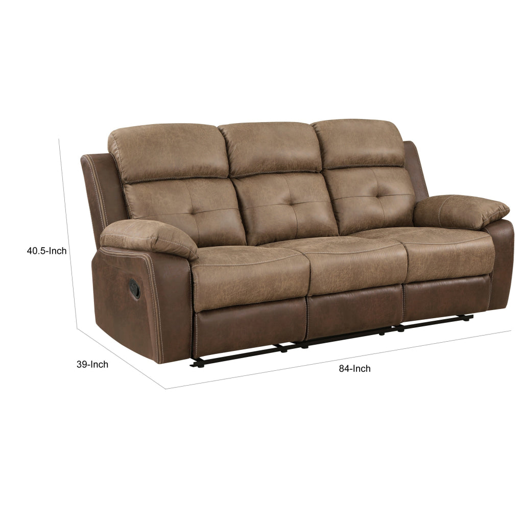 Emma 84 Inch Double Manual Recliner Sofa Soft Brown Microfiber Solid Wood By Casagear Home BM315168