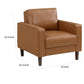 Stark 33 Inch Chair Brown Faux Leather Track Style Arms Solid Wood By Casagear Home BM315169