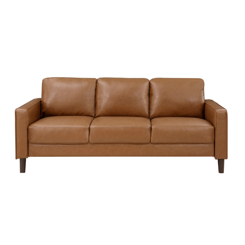 Stark 77 Inch Sofa Brown Faux Leather Track Style Arms Solid Wood Frame By Casagear Home BM315171