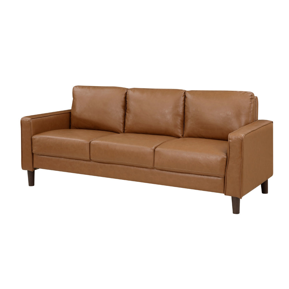 Stark 77 Inch Sofa Brown Faux Leather Track Style Arms Solid Wood Frame By Casagear Home BM315171