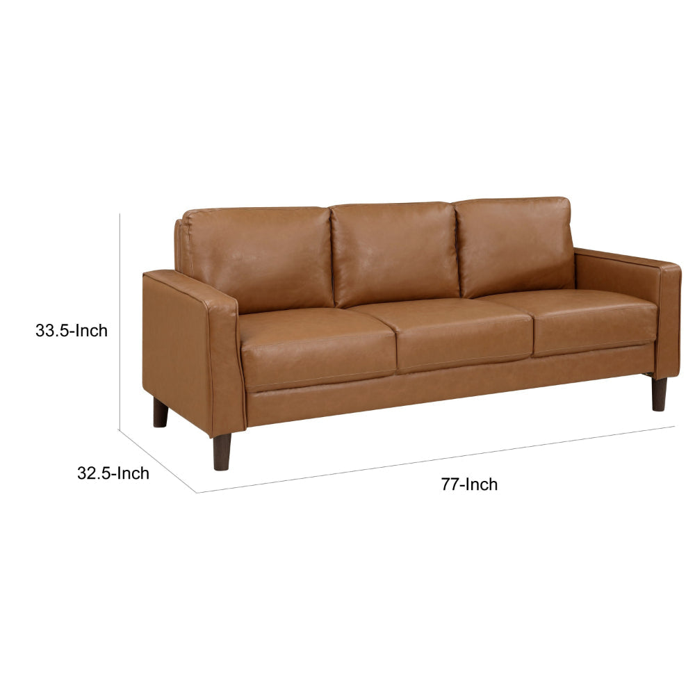 Stark 77 Inch Sofa Brown Faux Leather Track Style Arms Solid Wood Frame By Casagear Home BM315171