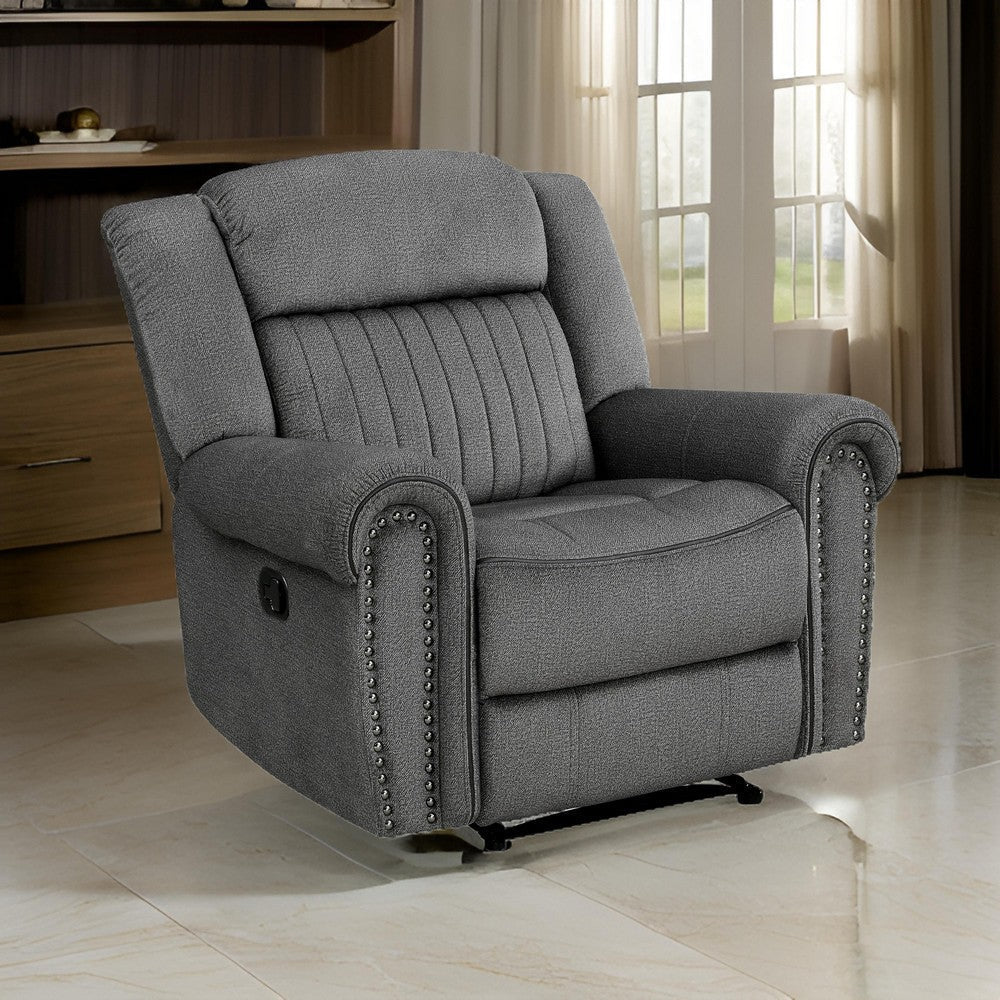 Ben 38 Inch Manual Recliner Chair Gray Microfiber Plush Foam Solid Wood By Casagear Home BM315172