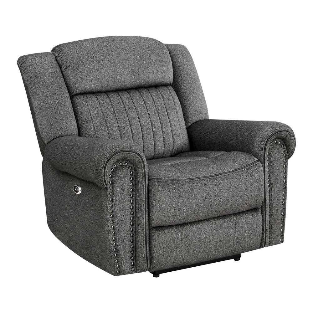 Ben 38 Inch Power Recliner Chair Soft Cushions Gray Microfiber Solid Wood By Casagear Home BM315173