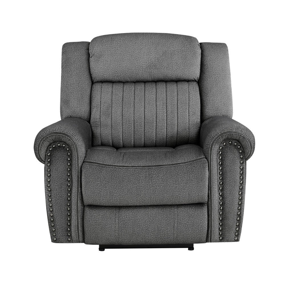 Ben 38 Inch Power Recliner Chair Soft Cushions Gray Microfiber Solid Wood By Casagear Home BM315173