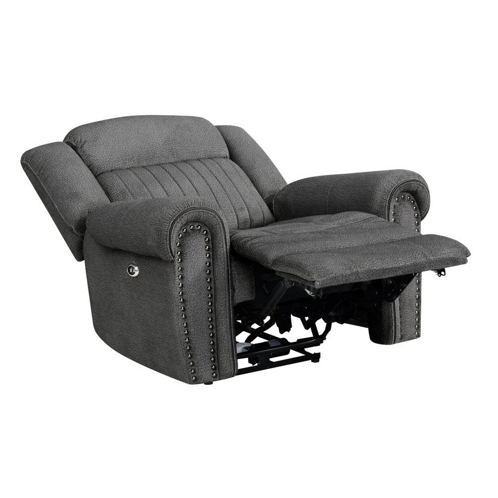 Ben 38 Inch Power Recliner Chair Soft Cushions Gray Microfiber Solid Wood By Casagear Home BM315173