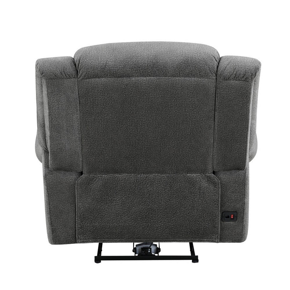 Ben 38 Inch Power Recliner Chair Soft Cushions Gray Microfiber Solid Wood By Casagear Home BM315173