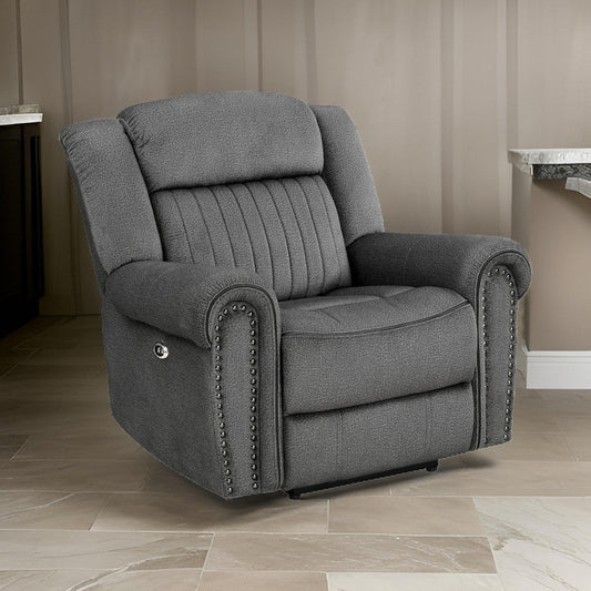 Ben 38 Inch Power Recliner Chair Soft Cushions Gray Microfiber Solid Wood By Casagear Home BM315173